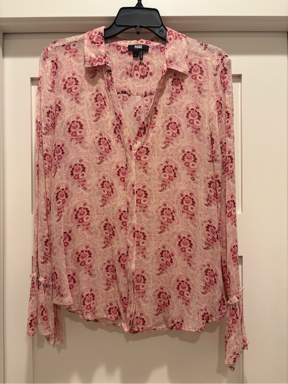 PAIGE Pink Paisley Print Long-Sleeve Blouse